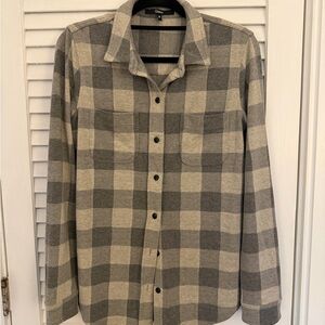 Quince Gray and Cream Plaid Super Soft Button-Down Shirt
